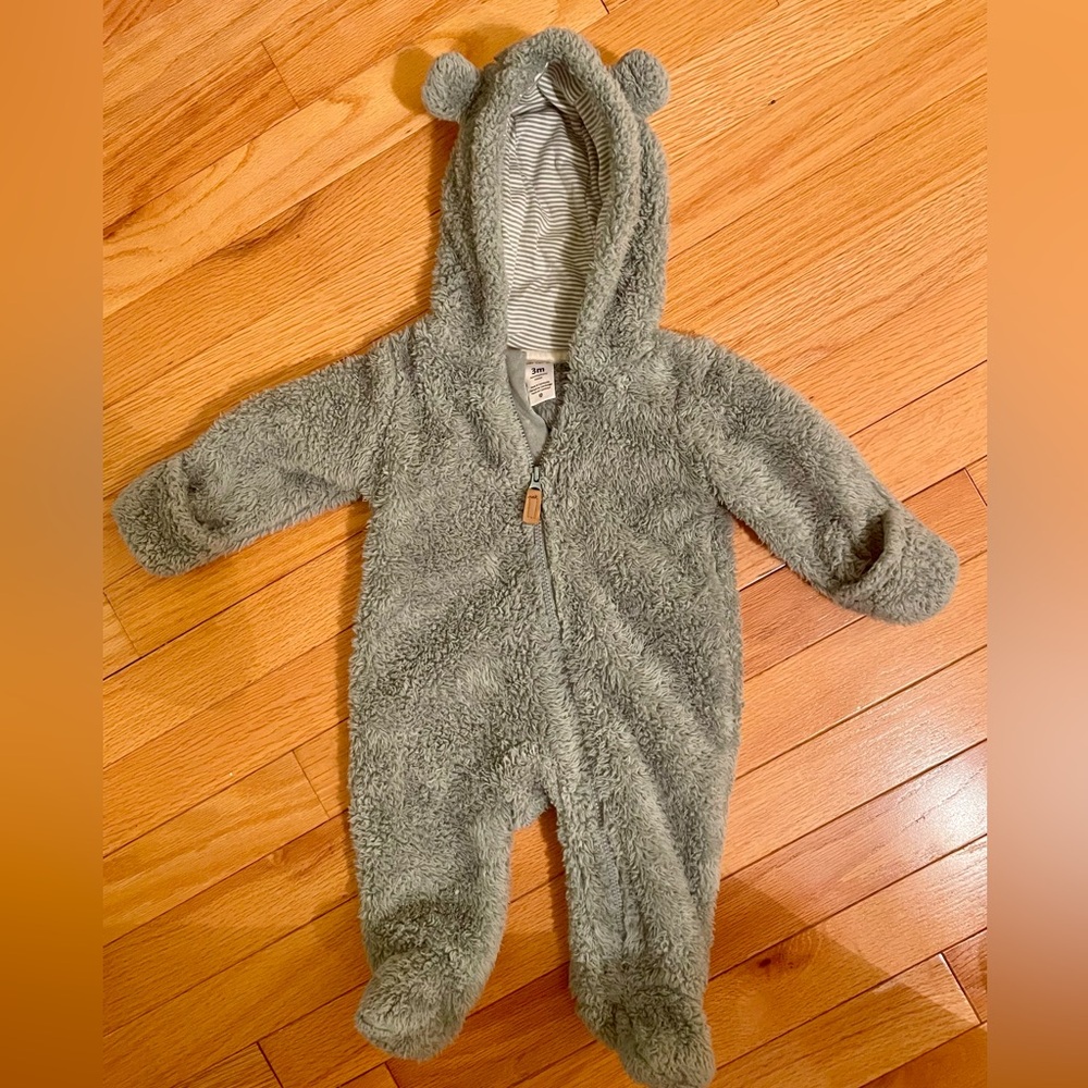 Carter's Cozy Gray Sherpa Footie Size 3m